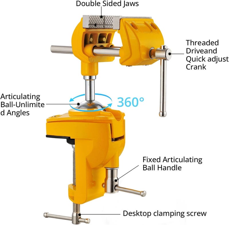 Dazefree Bench Vise, 360° Swiveling Articulating Vise, Clamp-On Vise for Workbench, Cast Steel Table Clamp Vise, Pipe Vise, Bench Vice for Woodworking, DIY, Drilling, Sawing, Metal Working - Image 5